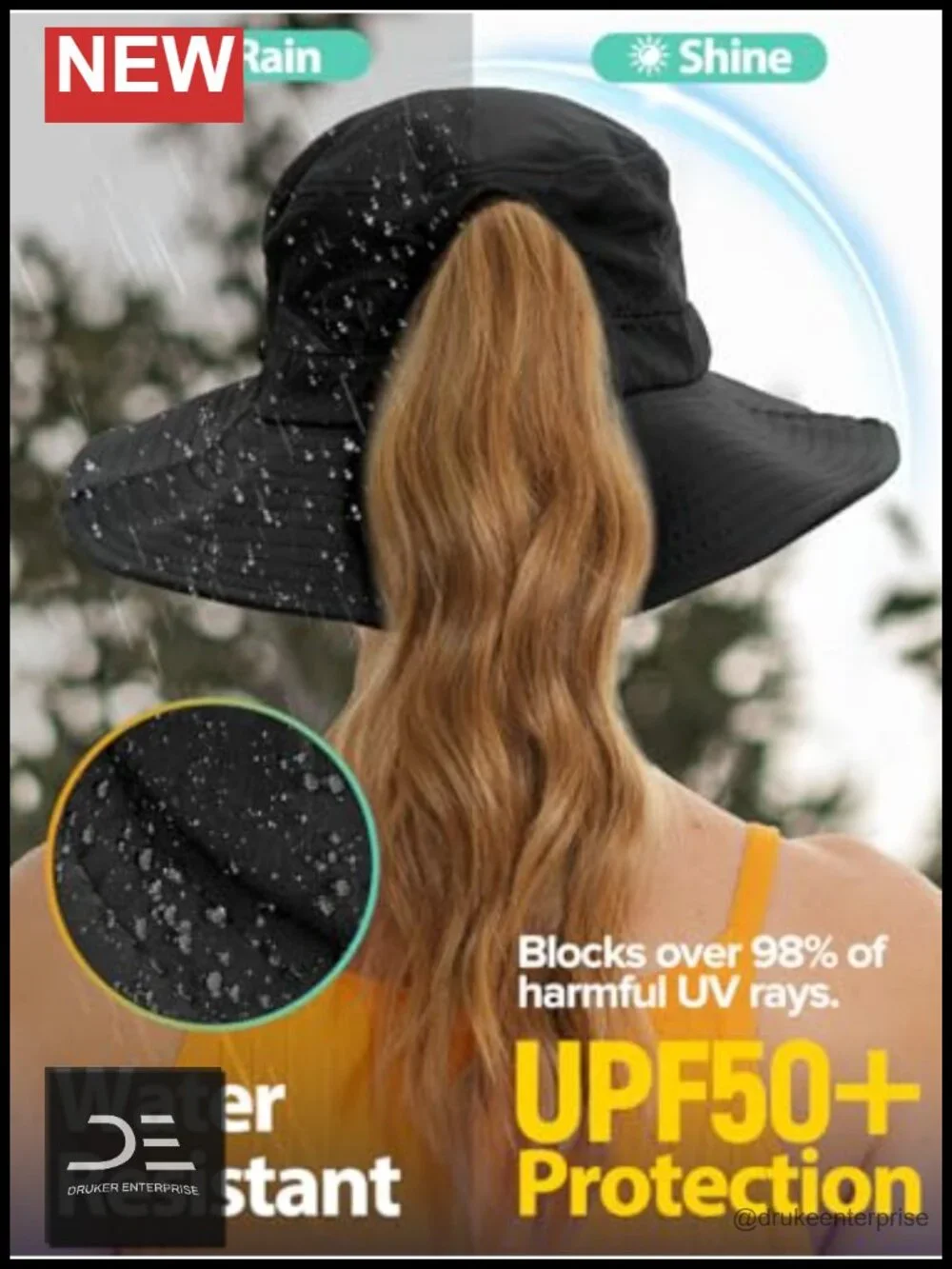 Bucket Sun Hat with Ponytail Hole UPF 50+ Waterproof for Women Hiking Fishing